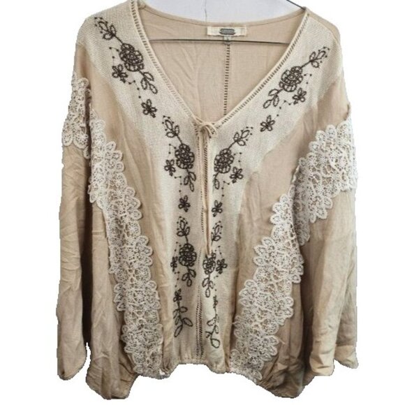 Gimmicks Tops - Gimmicks Womens BOHO Cottagecore Top Size Large Beige Embroidered Lace Festival